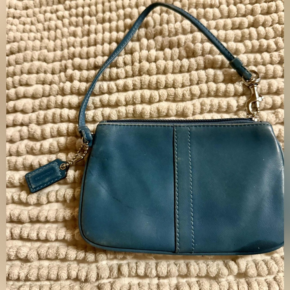 Blue Coach Leather Wristlet